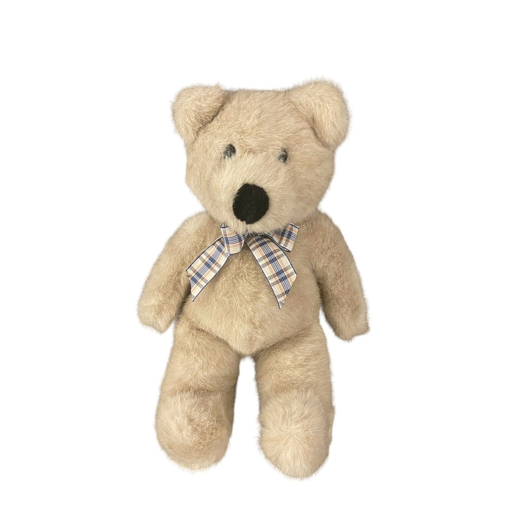 Applause Bravo Brown Bear Plush Blue Brown Plaid Bow Tie 14" Stuffed Animal